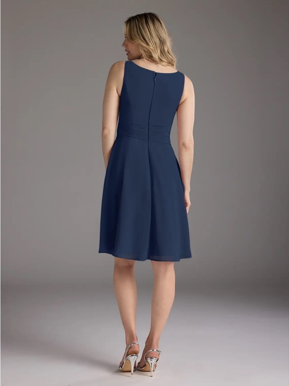 Azazie Size 16 Navy Chiffon Bridesmaid Dress A-Line Wedding Guest Dark Blue